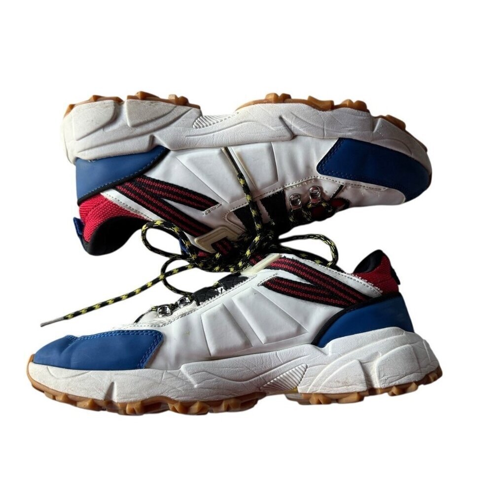 Zara Men's Sz 41 (8) Multi Pieced Summer Sneakers White Blue Red w/ Yellow Laces - Picture 7 of 11
